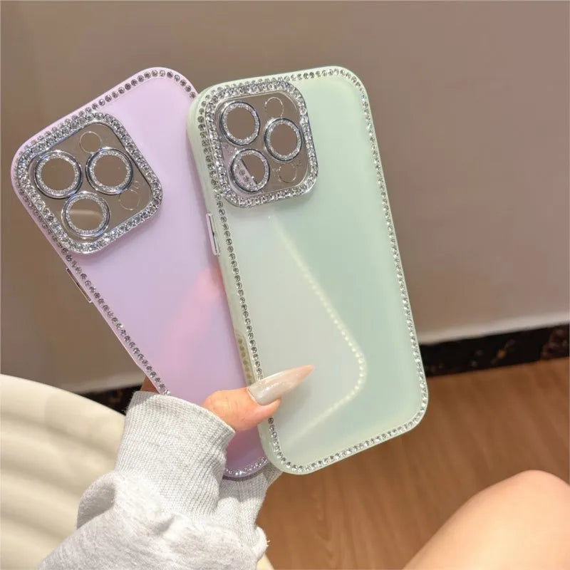 Aesthetic Shining Diamond Case For iPhone 16 15 14 13 12 Pro Max Plus 11 Luxury Full Rhinestones Candy Jelly Hard Acrylic Cover