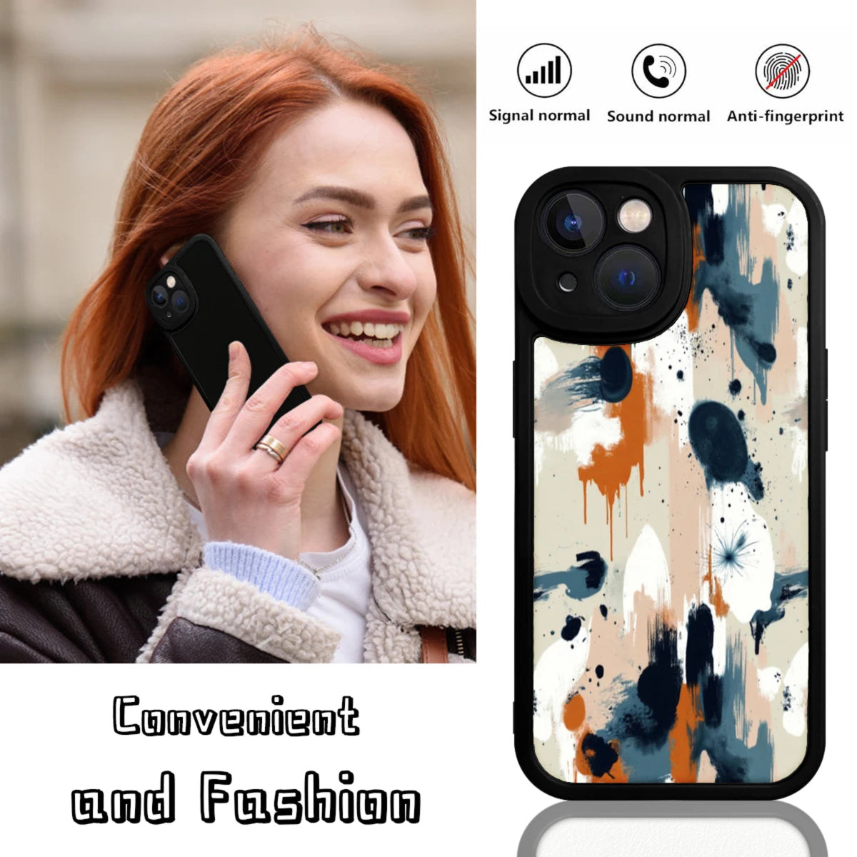 Phone Case With Abstract Paint Splash Design In Beige Blue Orange And White Colors For Iphone X To Iphone 16 Pro Max Protective Cover For Daily Use And Fashion Style