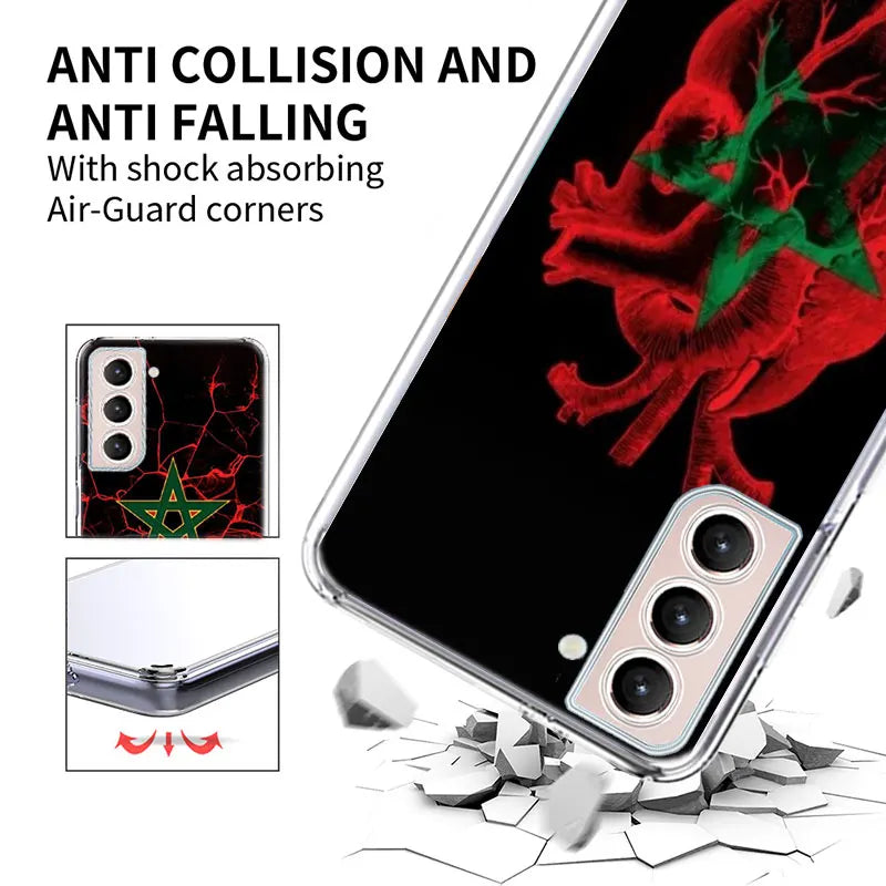 Morocco Flag Soccer Phone Case For Samsung Galaxy S25 Edge S24 S23 FE S21 S20 Plus S22 S26 Ultra Cover Clear Cases TPU Capa Shel