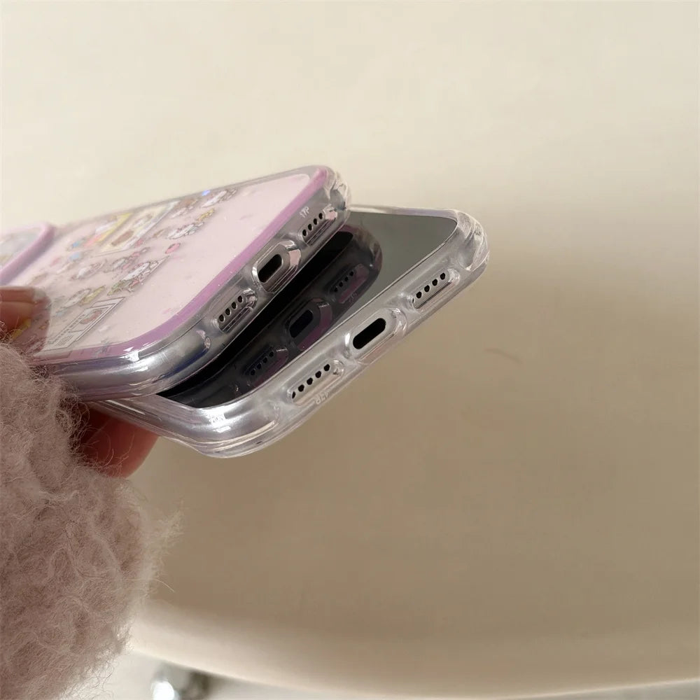 Cute Star Hellokitty Glitter Phone case for iPhone 17 Pro 15 Pro Max 16 Max 17 16 Fundas With Chain Korean Shockproof Cover Capa