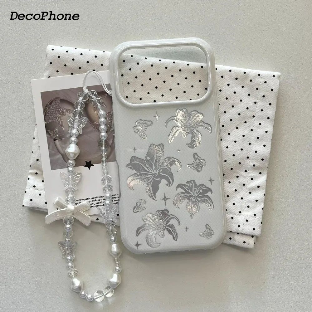 Ins laser bowknot lily flower case&German-imported Bayer TPU Phone Case for iPhone 17 pro max Air