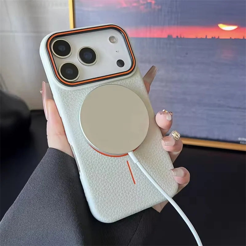 Leather Skin Texture For Magsafe Case For iPhone 17 Air 16 13 12 11 14 15 Pro Max Plus Magnetic Matte Plain Shockproof Cover