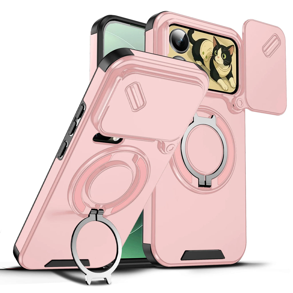 New 360° Rotating Ring Case Kickstand Camera Slider Hard Matte Shockproof Cover For Xiaomi 17 Pro Max POCO M8 PRO 5G Case