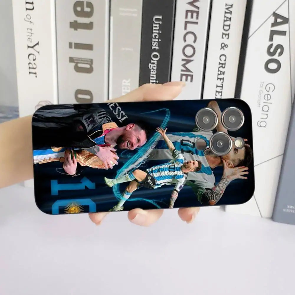 1PC Football King M-Messi Phone Case Silicone Soft Black Shockproof TPU For IPhone 16 15 14 13 12 11 Plus Pro Max Plus