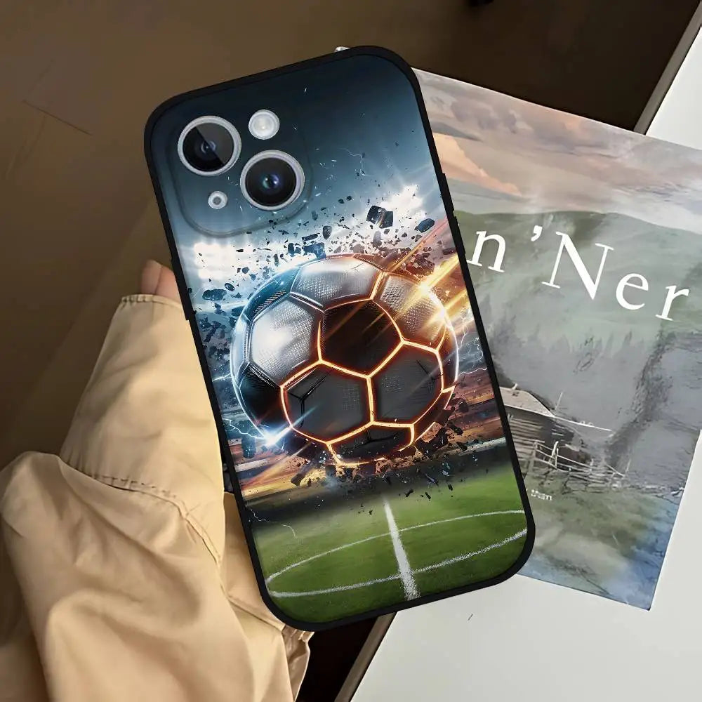 Fire Football Soccer Ball Phone Case Soft TPU Skin-Friendly For IPhone 17/16/15/14/13/12/11 Series: PRO, MAX, PLUS ,Mini