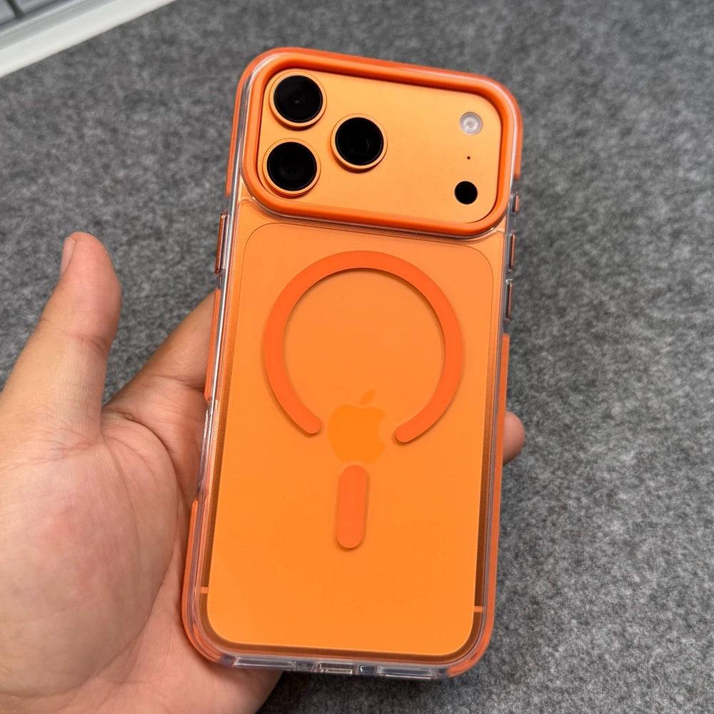High Clear Transparent For Magsafe Case for iPhone 17 13 12 Pro Max Air 14 15 16 Plus Anti-knock Metal Button Magnetic Cover