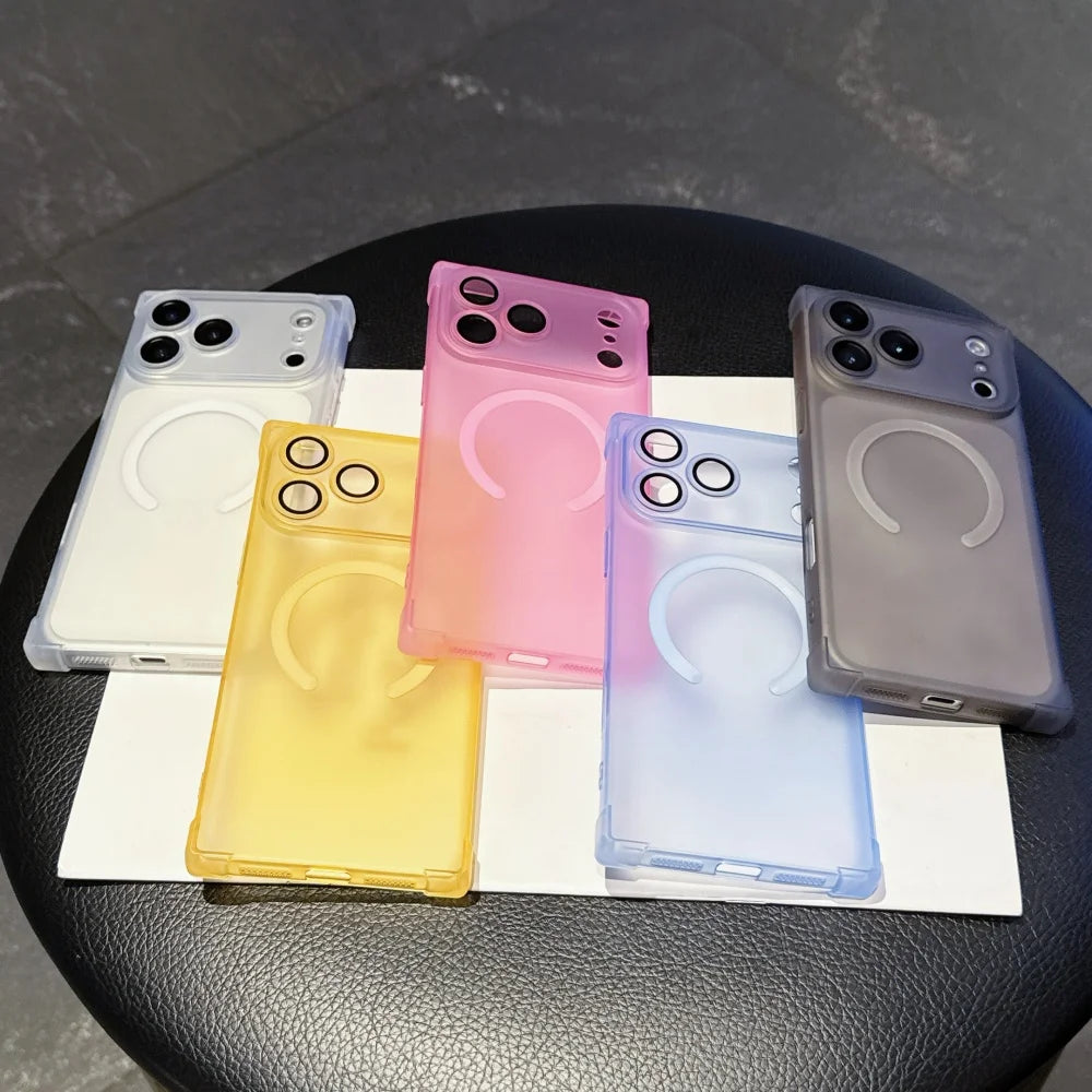 Matte Square Anti Fall For Magsafe Phone Case For iPhone 17 Air 16 15 14 13 Plus Pro Max 17ProMax Ice Mist Magnetic Charge Cover