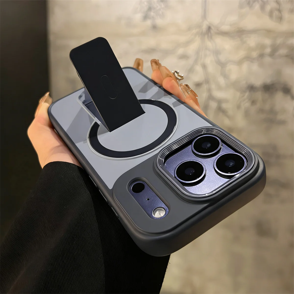 For Magsafe Invisible Bracket Magnetic Phone Case for iPhone 11 12 13 14 15 16 Plus 17 Pro Max 17e Soft Frame Shockproof Cover