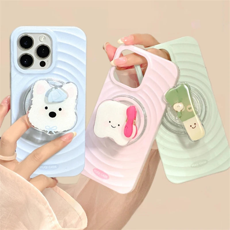 Cute Rotate Puppy Vegetable Teeth Magnetic Holder Grip Tok Griptok Phone Stand Holder Support For iPhone For Pad Magsafe Smart