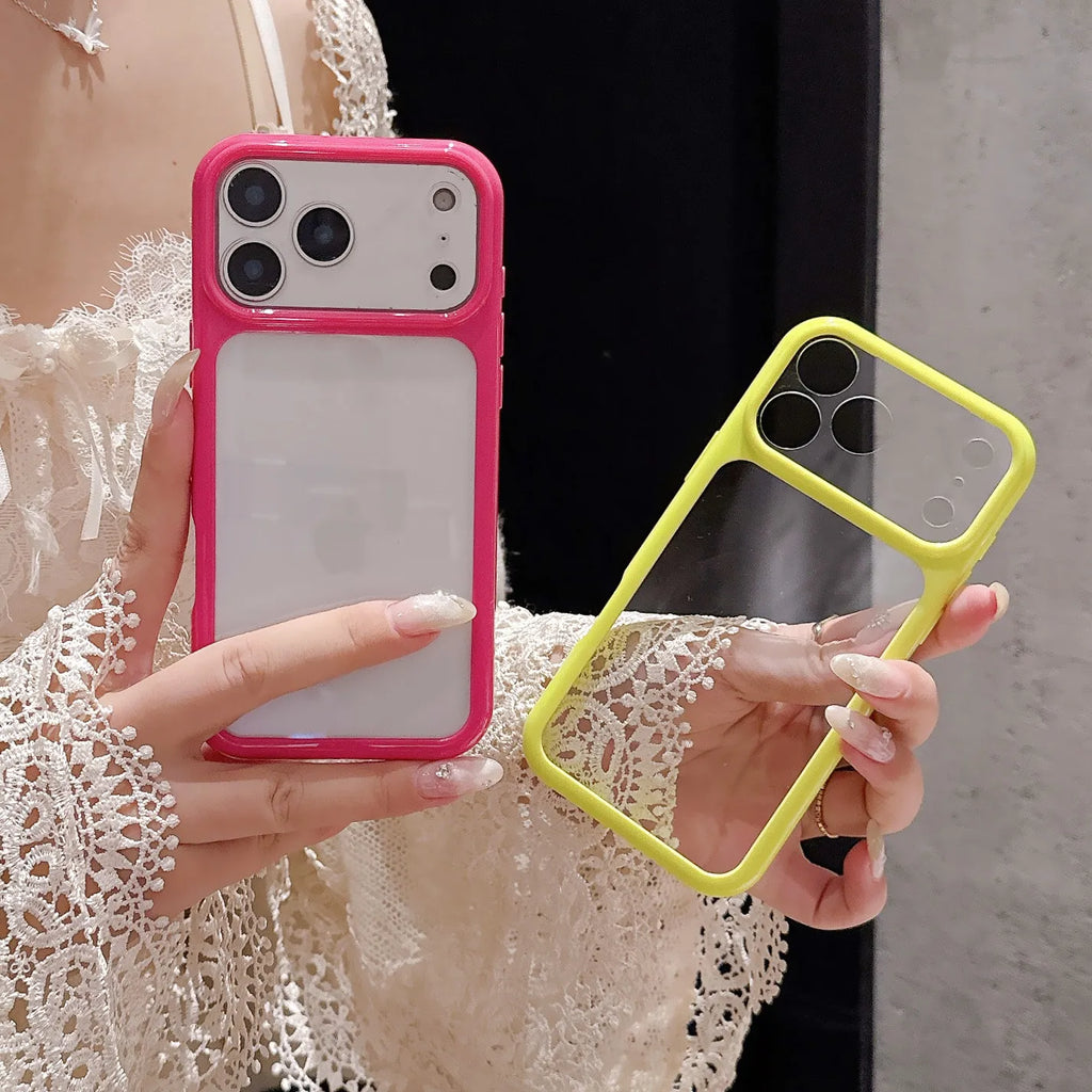 Bright Color Fluorescent Soft Bumper Phone Case For Apple iPhone 17 16 15 14 13 Pro Max Hard Clear Shockproof Back Cover