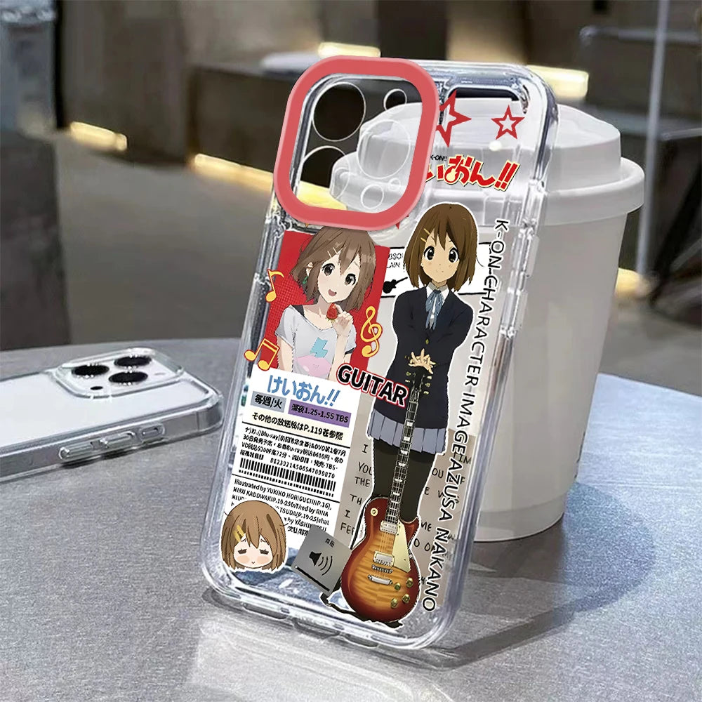 Anime K-ON Girls Cute Phone Case For iPhone 16 16e 15 14 13 12 11 Mini Pro Max X XR XSMax 8 Plus Transparent Soft TPU Back Cover