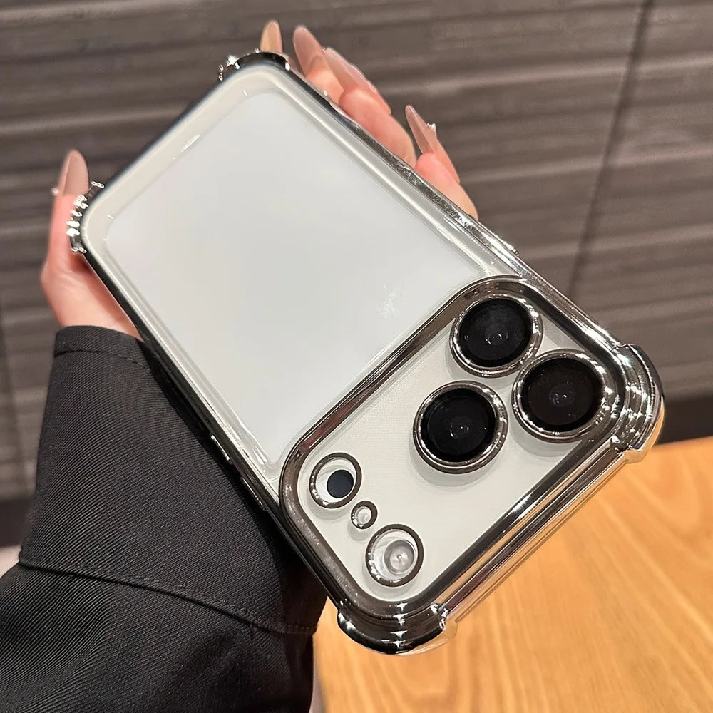 Luxury Buffer Impact Shockproof Plating Transparent Phone Case For iPhone 17 16 15 14 13 12 11 Pro Max Plus Air Clear Back Cover