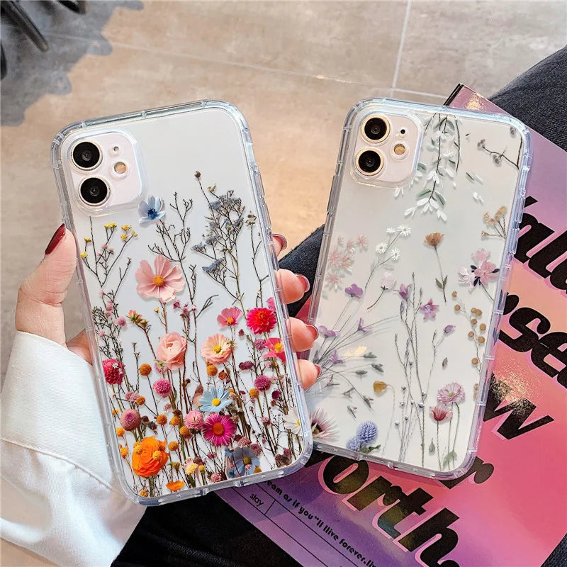 Flower Phone Case For iPhone 17 Case iPhone 15 13 14 11 12 16 Pro Max 7 8 Plus 12 13 Mini XR SE Soft Silicone Transparent Cover