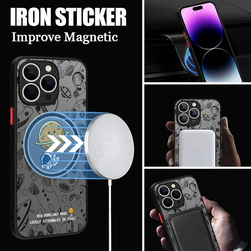 Astronaut For Magsafe Wireless Charging Phone Case For iPhone 17e 16e 17 16 15 14 Pro Max Plus 13 12 Pro 11 Acrylic Hard Cover