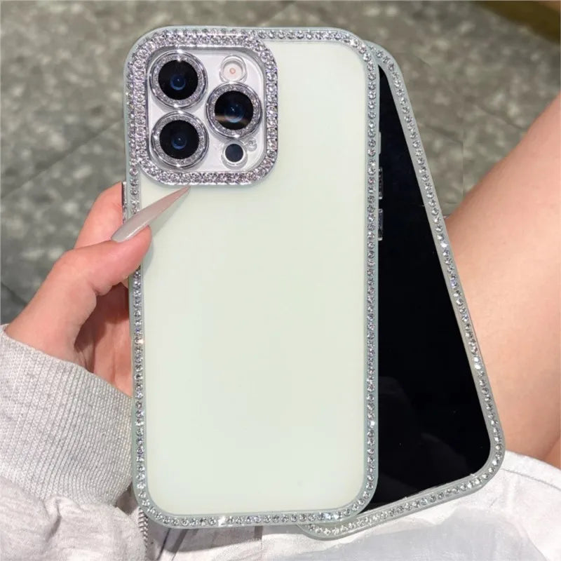 Aesthetic Shining Diamond Case For iPhone 16 15 14 13 12 Pro Max Plus 11 Luxury Full Rhinestones Candy Jelly Hard Acrylic Cover