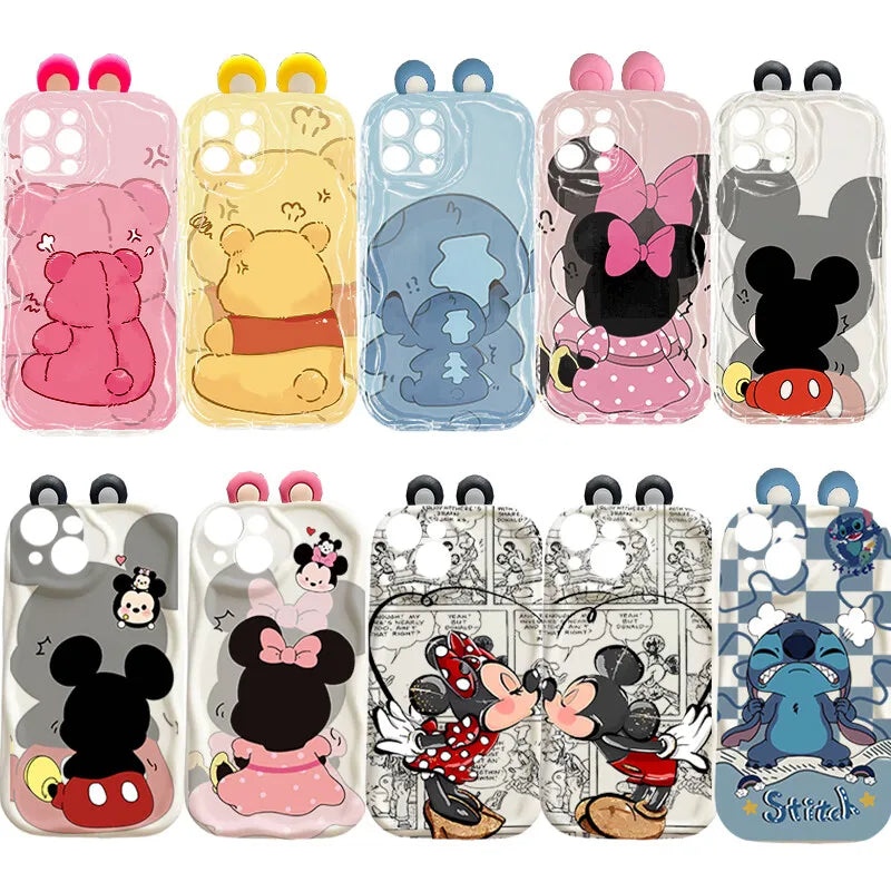 3D Ear Stitch Mickey Minnie Casing For Iphone 17 Pro Max 17 Air 16 15 14 13 12 11 Pro Max 16e Plus 12 13 mini 16+ Cartoon Case