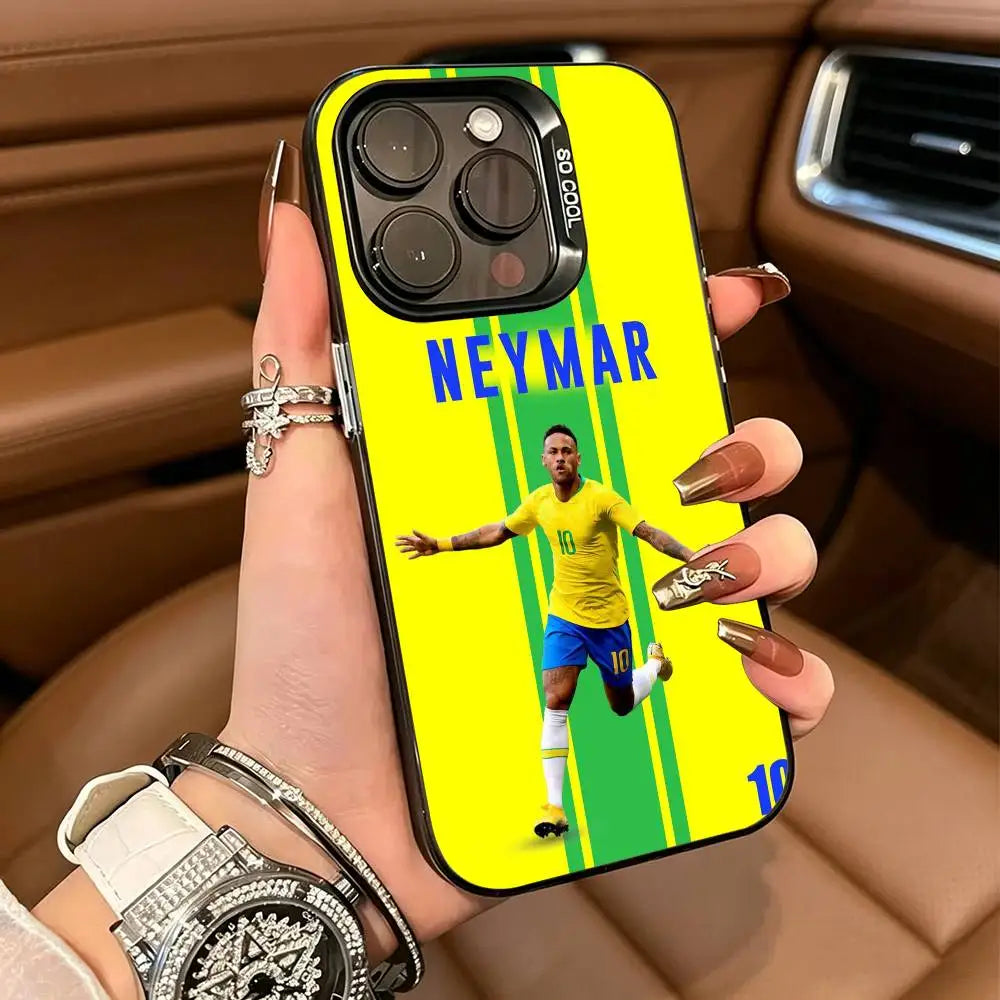 10-N- Neymar Football Phone Case For iPhone 17,16,15,14,13,12,11 Plus Pro Max Colored Silver Phone Case