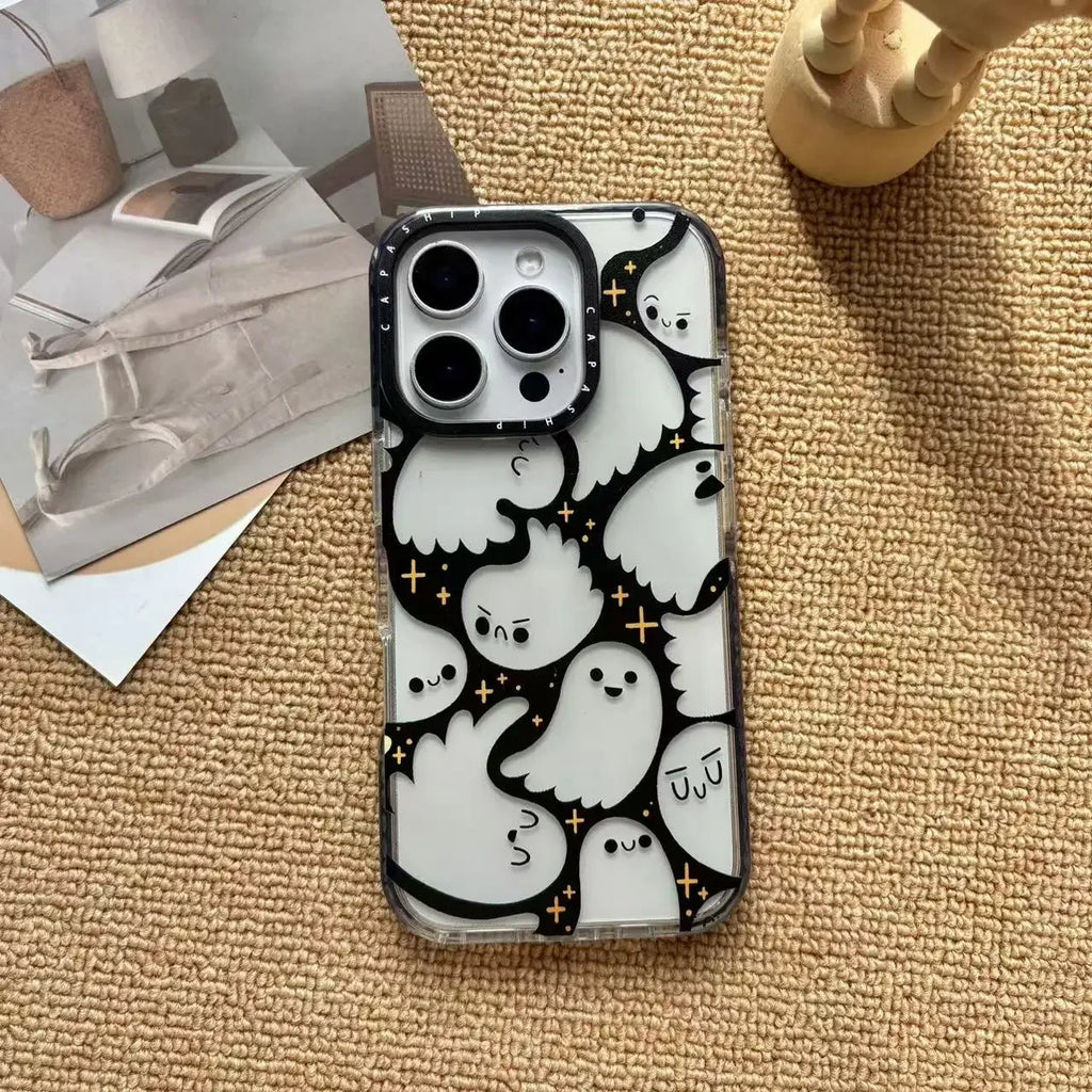 Funny Specter Full Screen Small Ghost Cute Expression Phone Case For iPhone 17 16 15 14 13 12 11 Pro MAX MINI XR XS MAX 7 8 Plus