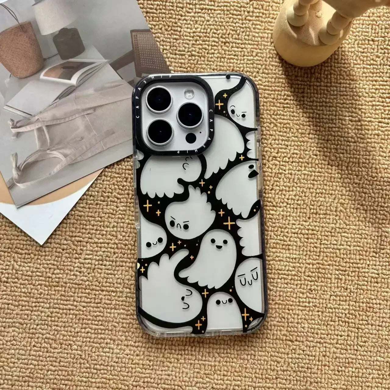 Funny Specter Full Screen Small Ghost Cute Expression Phone Case For iPhone 17 16 15 14 13 12 11 Pro MAX MINI XR XS MAX 7 8 Plus
