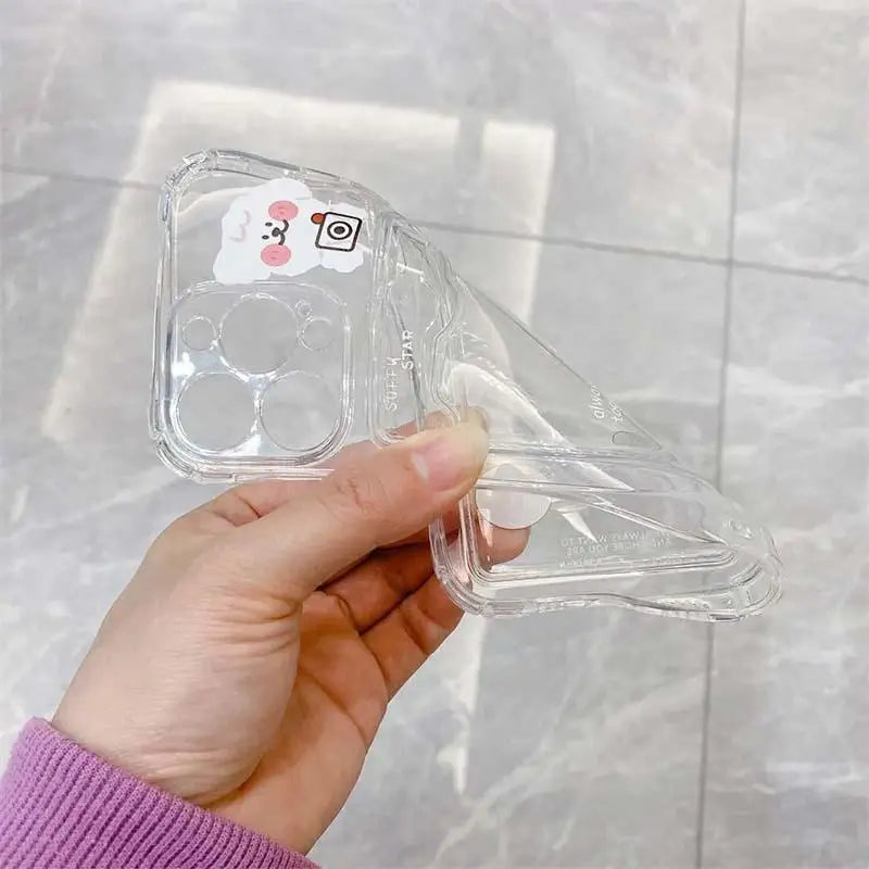 Cartoon Cute Rabbit Bear Card Holder Slot Bag Clear Phone Case For IPhone 17 Air 16 15 14 12 11 Pro Max 13 Mini Plus Soft Cover