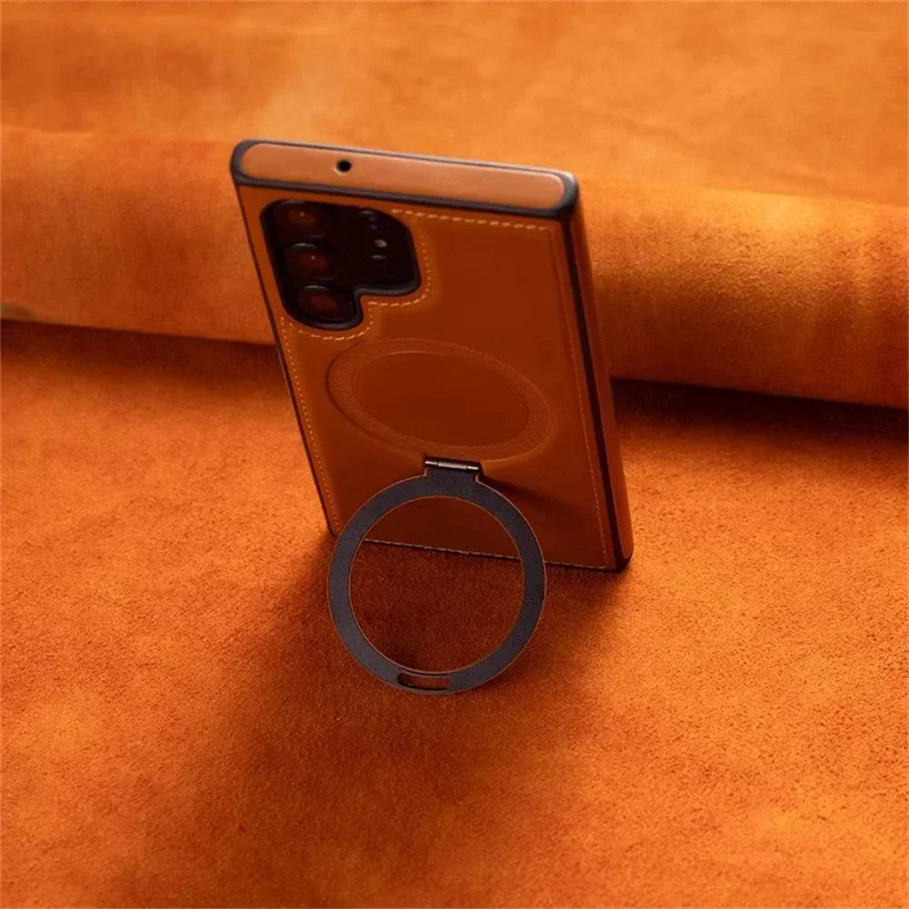 Premium Luxury Leather Magnetic Stand Sleek Invisible Stand For Samsung S26 S25 S24 S23 S22 Plus Ultra A13 A55 A05 Phone Case