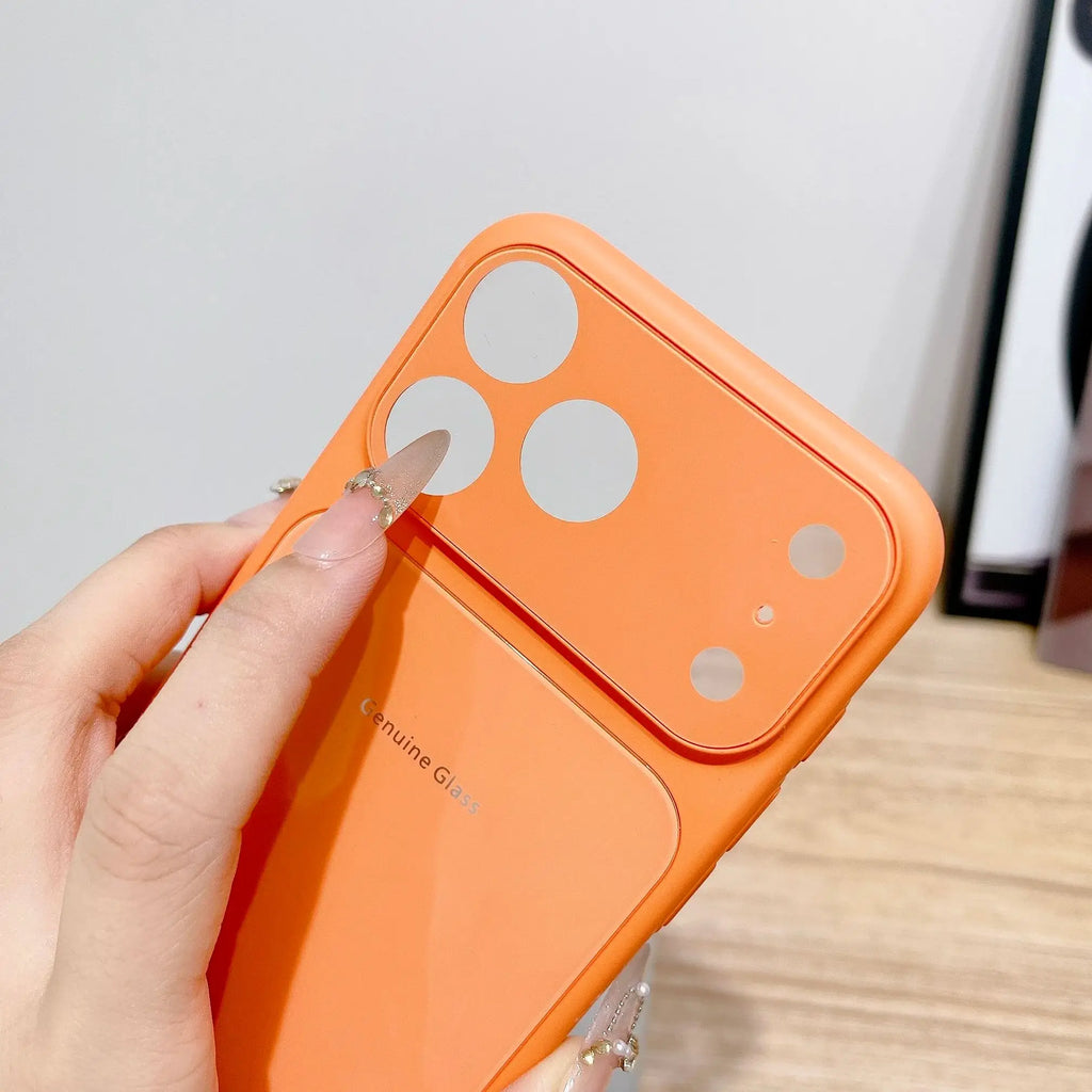 Bright Glossy Tempered Glass Candy Color Case For iPhone Air 17 16 15 14 13 12 11 Pro Max Plus Big Window Instantly Turn17 Cover