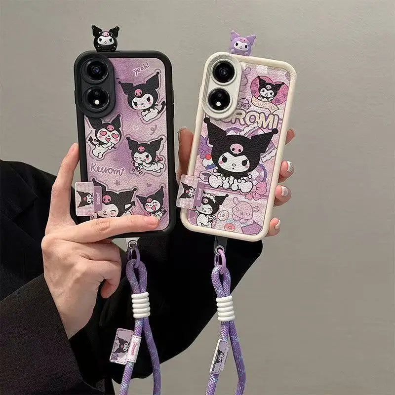 For Huawei Honor Magic 7 6 Lite 200 Pro Smart 90 70 Lite Phone Case 3D Ear Sanrio Kuromi Wrist Strap Cartoon Leather Cover