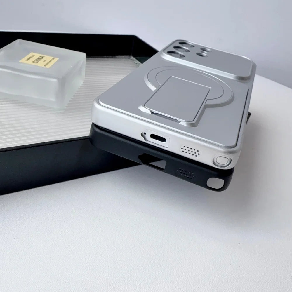 Magnetic Fold Holder Case For Samsung Galaxy S26 S25 S24 S23 S22 S21 Plus Ultra FE Stand Shockproof Big Window For Magsafe Cover