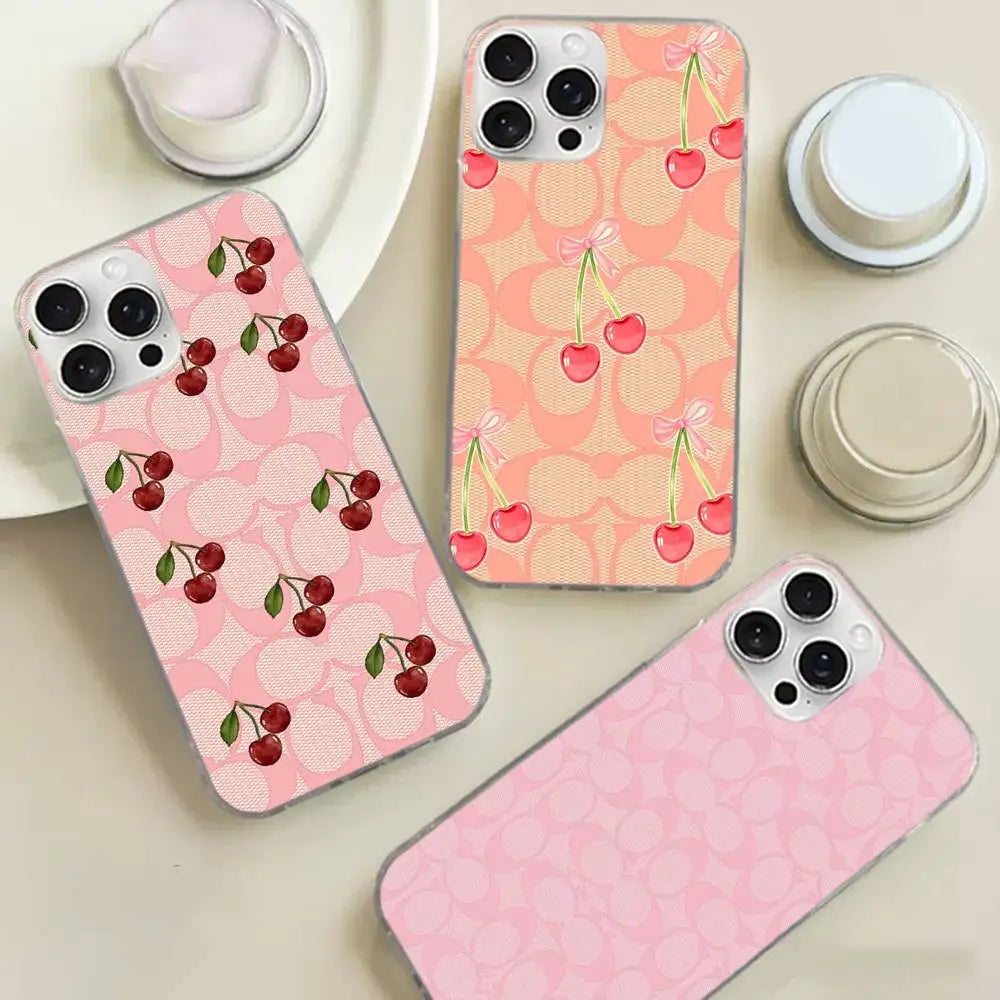 C-Coach-s Cherries Phone Case For iPhone 17 16 15 14 13 12 11 Pro Max Plus Satin Colorful Cover