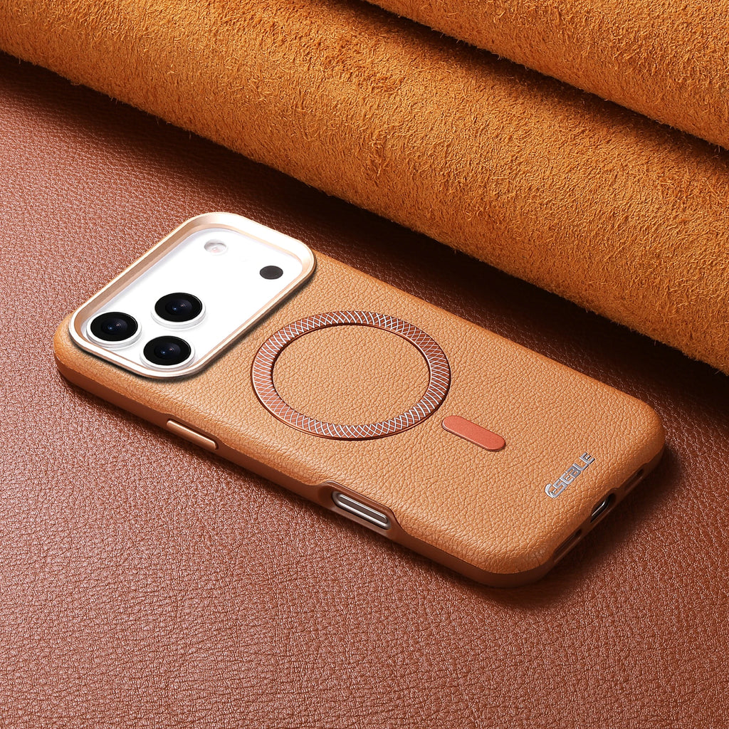 Lychee Pattern PU Leather Magnetic Case For IPhone 17  16 15 14 13 Pro Max Light Thin Wireless Charge Shockproof Cover