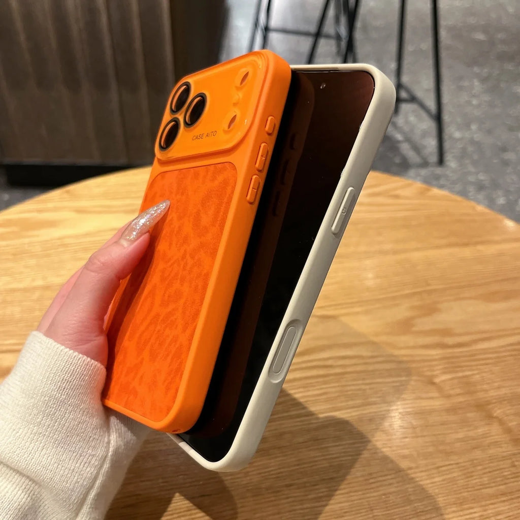 Leopard Print PU Leather Texture Phone Case For iPhone 17 16 15 14 13 Pro Max Candy Color Large Window Shockproof Bumper Cover