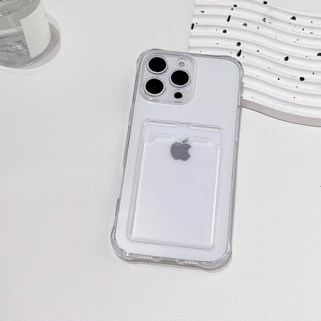 Shockproof Card Slot Pocket Phone Case For iPhone 17 16 15 14 13 12 11 Pro Xs Max 6 7 8 Plus Air 17e 16e XR Clear Wallet Cover