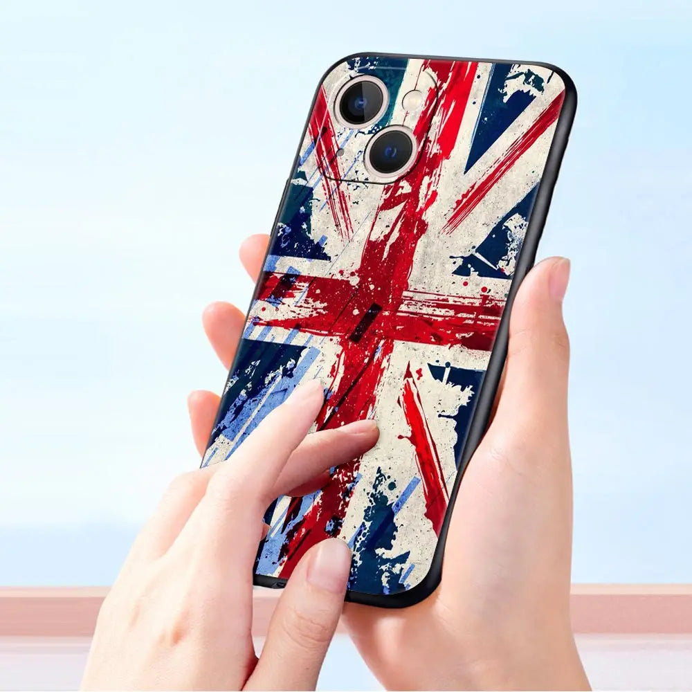 England UK flags Luxury Phone Case For iPhone 13 15 14 12 Mini 11 Pro MAX XR X SE XS 7 8 Plus Silicone Black Protection Cover