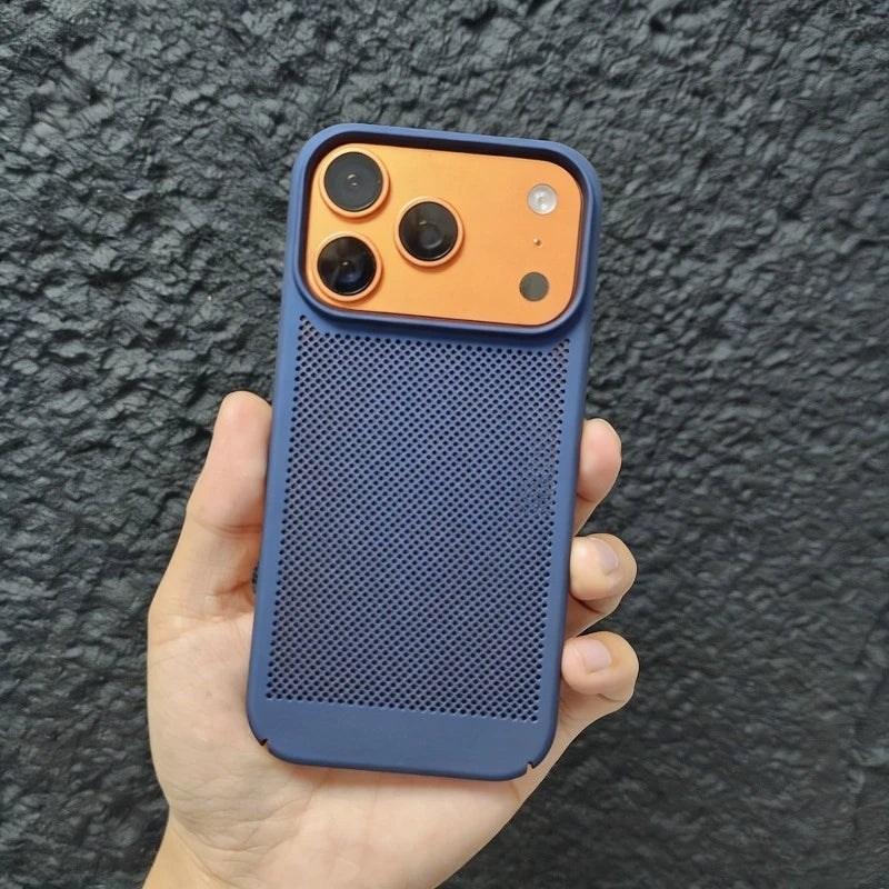New Honeycomb Heat Dissipation Phone Case For iPhone 16 15 14 13 17 Pro Max Plus Cooling Breathable Solid Color Shockproof Cover