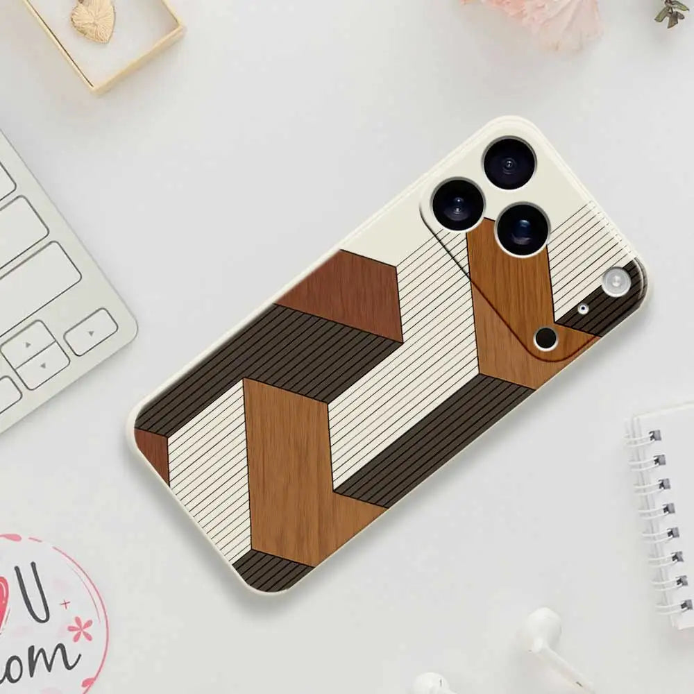 Geometric Wooden Phone Cases For iPhone 17 Pro Max 17 Air 16 15 14 13 12 11 Pro Max XS Max 7 8 Plus 16e 16 Plus TPU Cover Coque