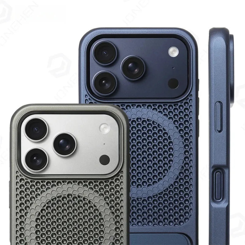 Heat Dissipation Stand Magnetic Shockproof Bumper Case For iPhone 17 Pro Max Air 16 15 14 13 12 Breathable Cover For Magsafe