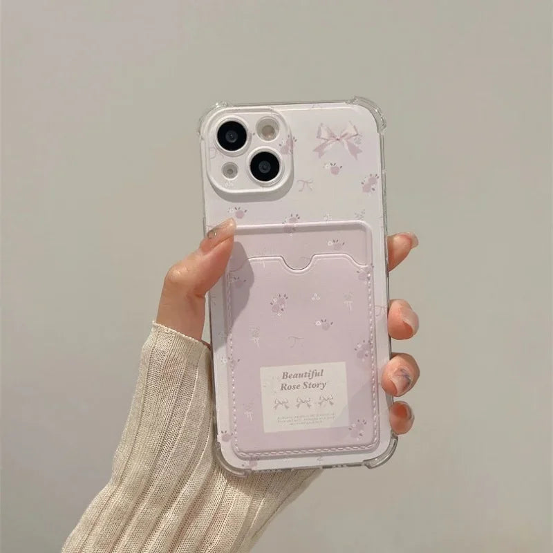Case For iPhone 16E 16 Pro Max 15 14 Plus 13 11 ProMax XR XS X 8 7 6 6S SE 4 3 2 cover Flower Photo Card Holder Wallet
