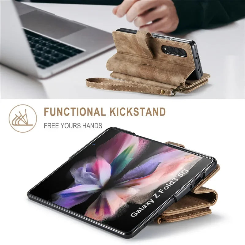 CaseMe Flip Leather Phone Case For Samsung Galaxy Z Fold 7 6 5 4 3 5G S26 Ultra S25 FE S24 Plus S23 S22 Zipper Wallet Card Cover