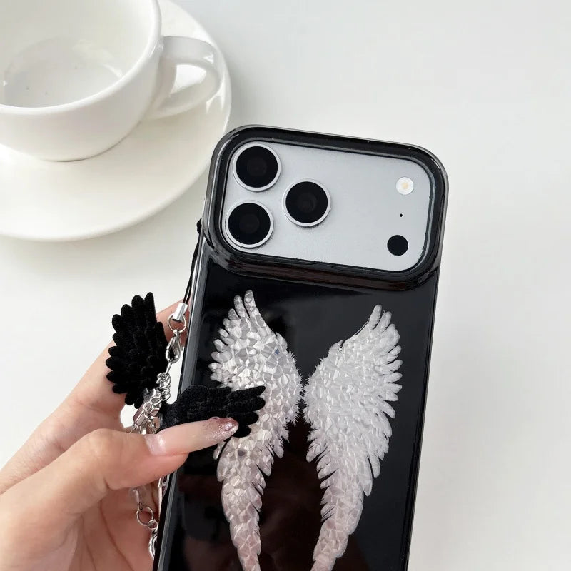  Luxury Laser Cute Cartoon Angel wings Baby Black Phone Case For iPhone 15 16 17Pro Max Y2k Angel wings pendant﻿﻿﻿﻿﻿﻿﻿﻿﻿﻿﻿﻿﻿﻿﻿﻿
