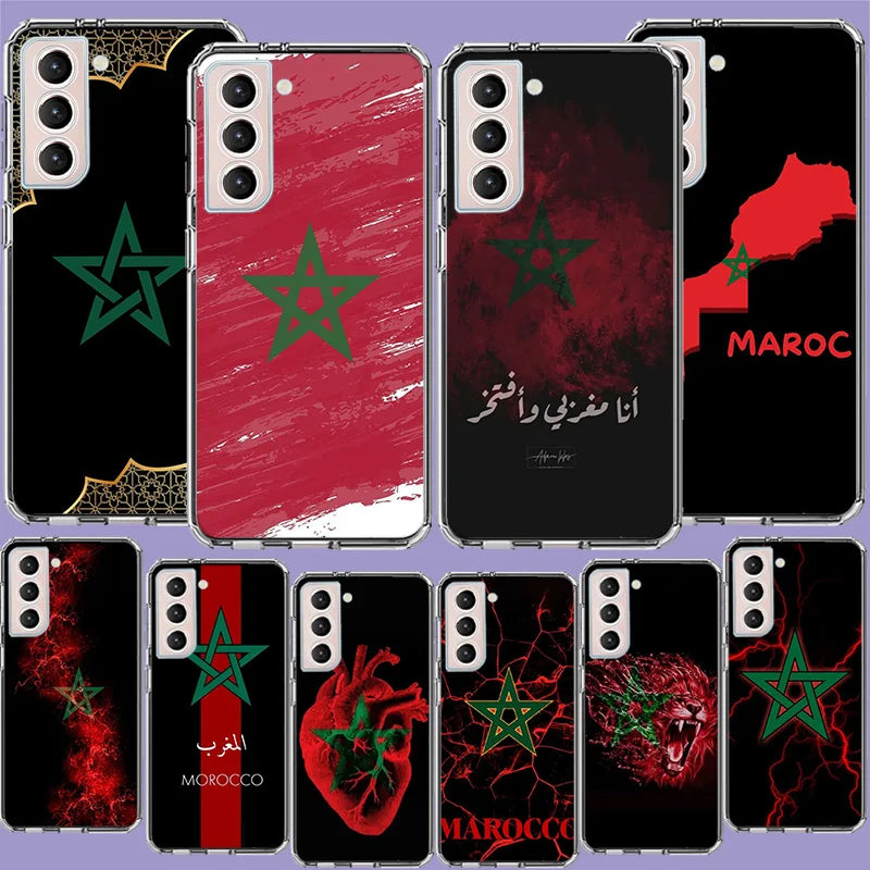 Morocco Flag Soccer Phone Case For Samsung Galaxy S25 Edge S24 S23 FE S21 S20 Plus S22 S26 Ultra Cover Clear Cases TPU Capa Shel