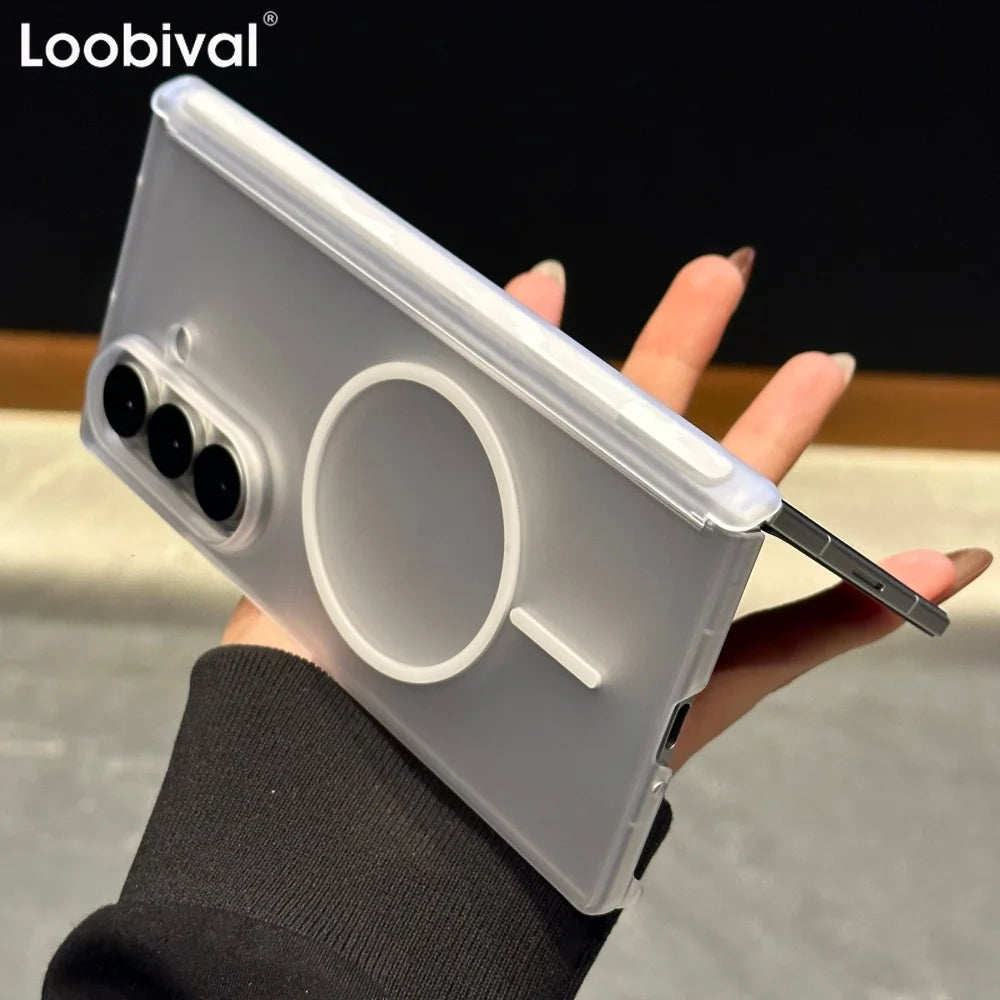 Matte Transparent Ultra Thin Magnetic Charging Case For Samsung Galaxy Z Fold7 Fold 4 5 6 Zfold7 with Hinged Shockproof Cover