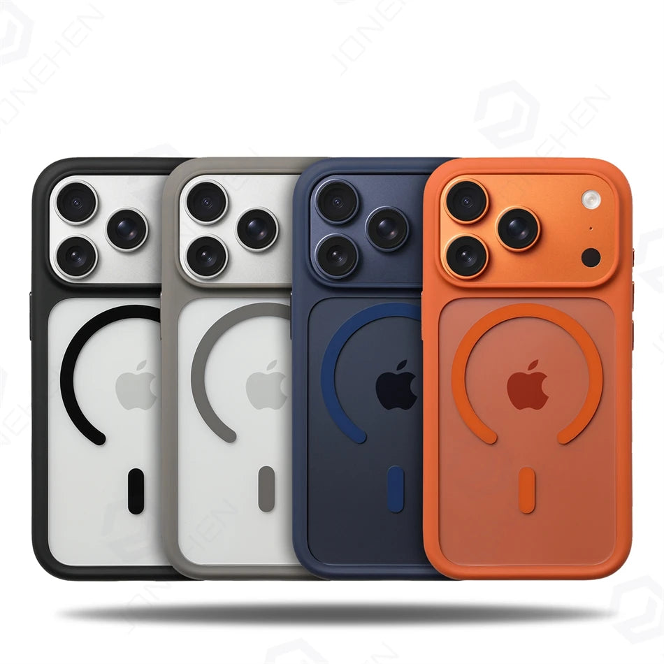 For Magsafe Transparent Camera Control Button Case For iPhone Air 16 17 Pro Max 17pro Orange Magnetic Armor Shockproof Cover