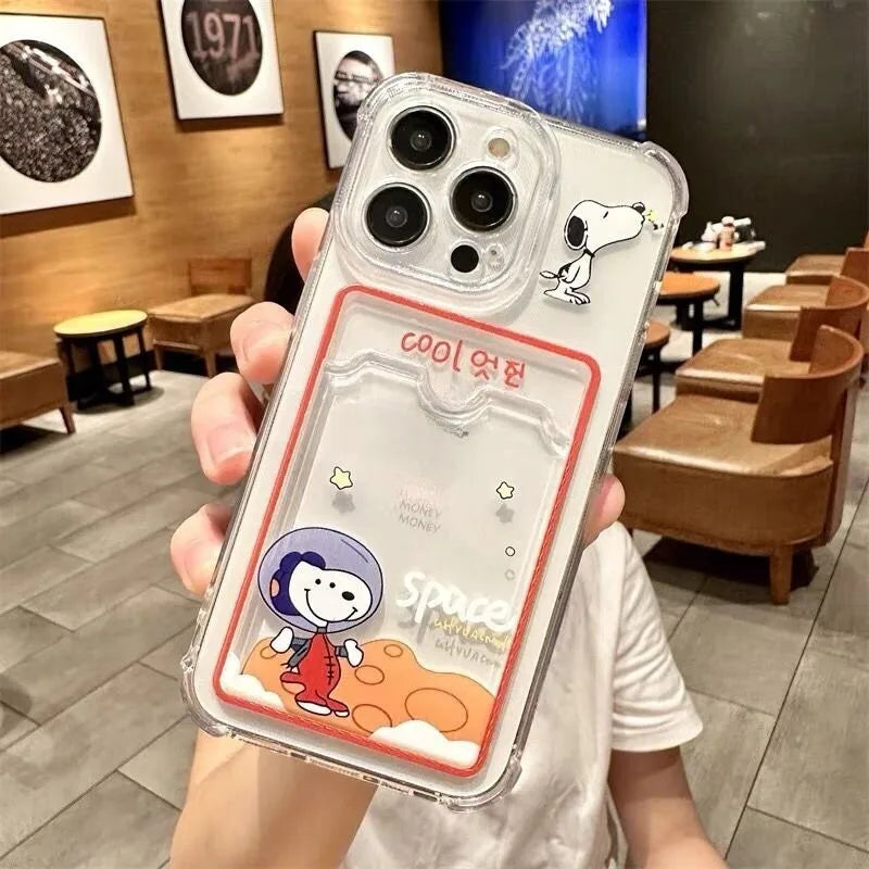 Hot Funny Cute S-Snoopys Card Hold Phone Case For Samsung Galaxy S25 S24 S23 S22 S21 Edge Plus Ultra M33 M53 M54 5G Airbag Cover
