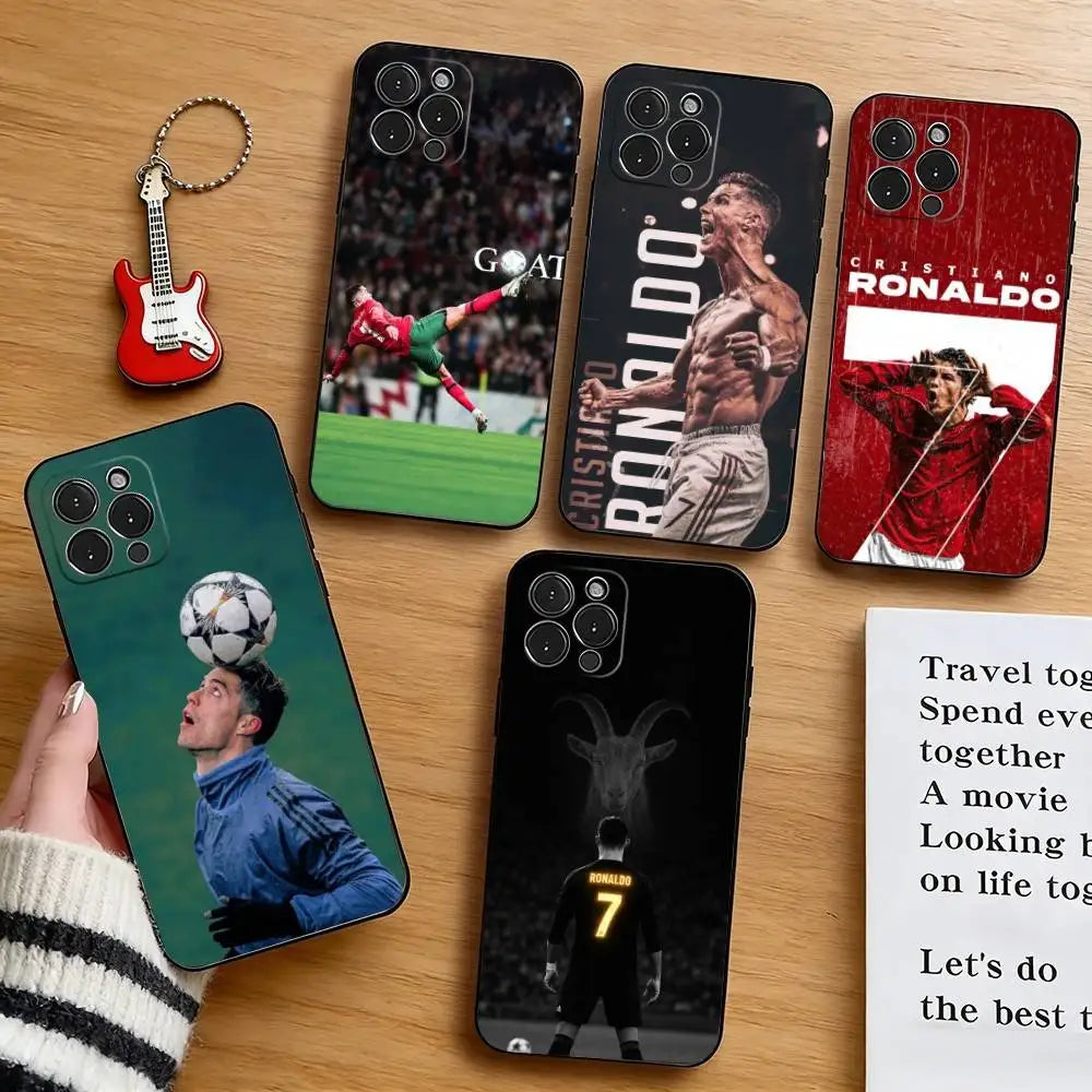 C-Cr7 R-Ronaldo Football Phone Case For iPhone 17, 16,15,14,13,12,11 Plus,Pro Max, Others Soft Black Cover