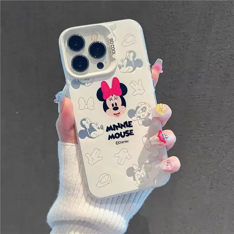 Pretty Cute Mickey Minnie Mouse Case For Samsung Galaxy S26 Ultra S25 S24 S23 S22 Ultra Plus FE A57 A56 A55 5G Metal Lens Casing
