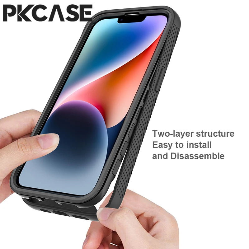 PKCASE 3 in 1 Transparent Hybrid Armor Shockproof Case For iPhone 17 Air 16 15 14 13 Mini 12 11 Pro Max Plus Cover