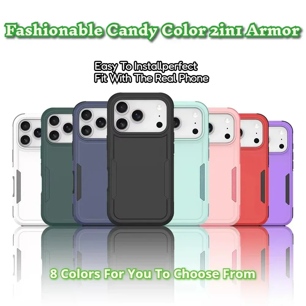 High Quality OTT PC Case Box For IPhone 17 Pro Max Air 16 E 15 14 Plus 13 12 2IN1 Hybrid Dual Layer Armor Shockproof Back Cover