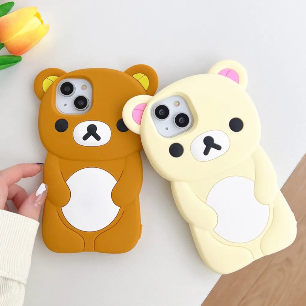 For iPhone 17 16 15 14 13 12 11 Pro Max XR 5 6 7 8 Plus 17promax Cartoon 3D Pink Rabbit Bear Rilakkuma Phone Case Silicone Cover