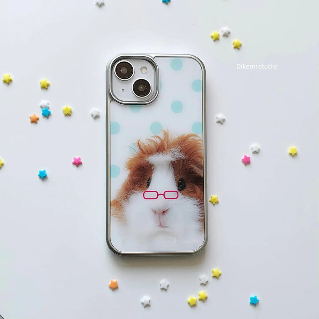 Korean Ins Glasses Guinea Pig Electroplated Drip Glue Phone Case For iPhone 17 Air 16 Pro Max 15 14 Plus 13 12 11 Back Cover