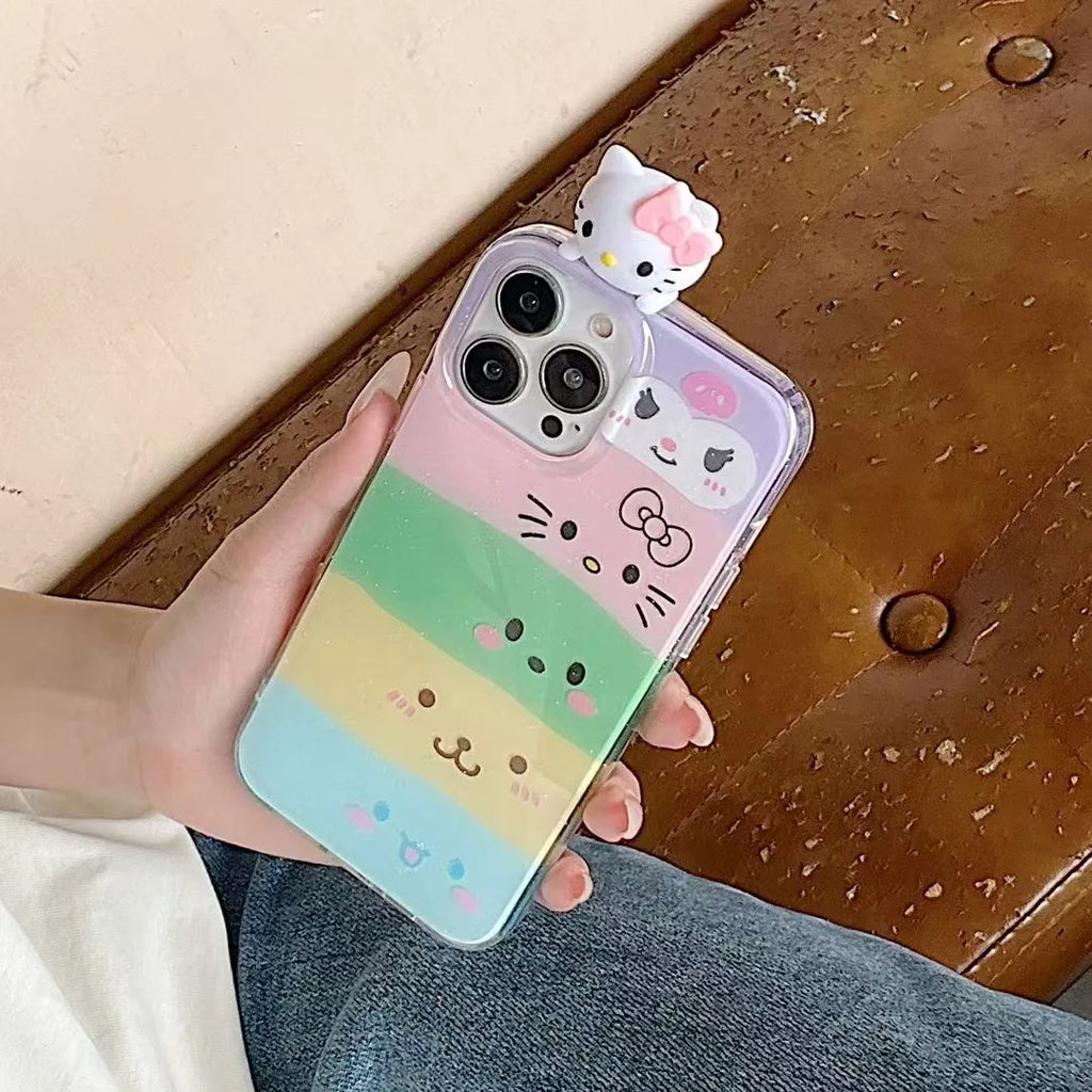 For iPhone 17 Air 14 Plus 15 16 Pro Max XS XR 11 12 13 Mini Cute Friend Kitty Head Toy Cartoon White Doucble Acrylic Phone Case